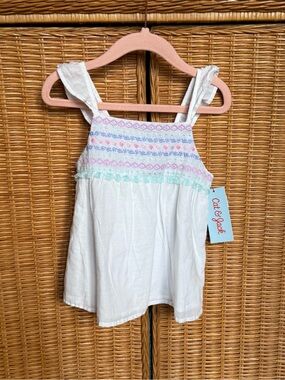 Cat & Jack White Tank Top with Pastel Embroidery